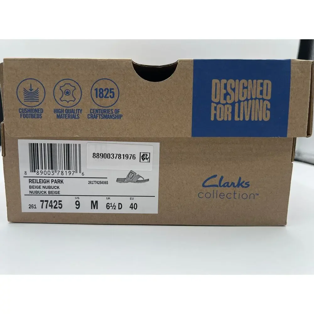CLARKS REILEIGH PARK DOUBLE STRAP LEATHER COMFORT THONG SANDAL BEIGE NUBUCK 9M